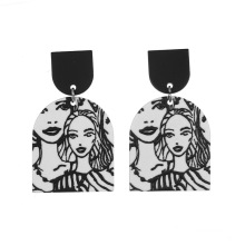 Personalized Colorful Resin Earring for Women Statement Jewelry Geometric Acrylic Face Printed Earrings